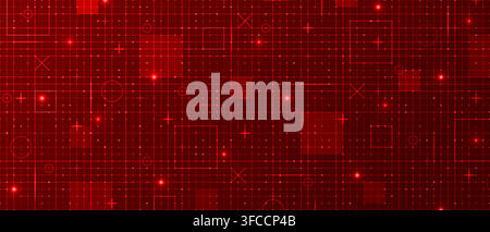 Red fui HUD grid background. Hi tech GUI digital dashboard interface. Futuristic VR game ai screen. Mesh pattern in blueprint style. Vector illustrati Stock Vector
