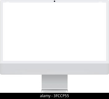 Realistic grey monitor empty screen frame overlay mockup. PC screen template isolated on transparent bg. Device front view. Mono black display border Stock Vector
