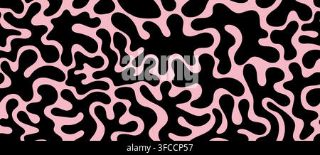 Black and pink organic coral seamless pattern. Brain style line abstract. Contemporary retro simple marine algae texture. Vector illustration Stock Vector