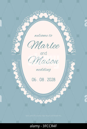 Vertical wedding invitational lace border frame. Stock Vector