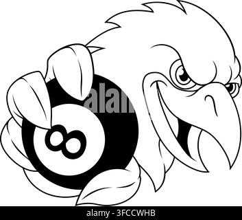 A bird eagle, falcon, hawk raven or crow eight ball pool billiards sports team mascot holding an 8 ball. Stock Vector