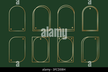 Golden geometric Christmas frames set in art deco style. Luxury gold borders for Christmas invitation with stars. Rectangle elegant frames with empty Stock Vector