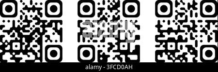 Set of fake QR code templates isolated on white background. Barcode stickers. Examples of qrcodes with digital information of price or menu to scanning by phone camera. Vector graphic illustration. Stock Vector