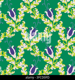 Emerald Green Blue Vintage Floral Graphic Stock Vector