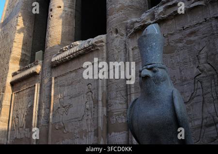 Statue of Horus in the courtyard of the Temple of Edfu. Egypt. Stock Photo