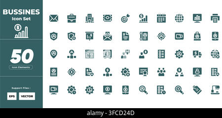 Teal icons depict business and technology themes Stock Vector