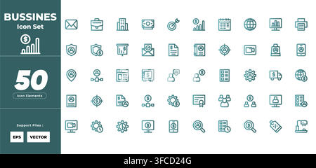 Teal icons depict business and technology themes Stock Vector