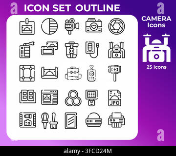 Clean minimalist camera icons in thin line style Stock Vector