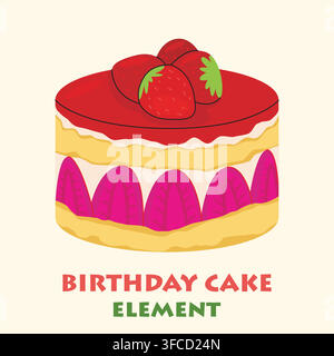 Strawberry layer cake illustration for birthday celebration Stock Vector