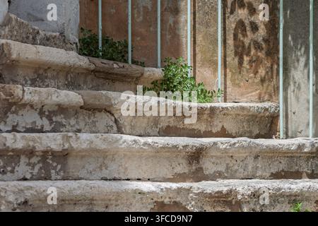 Old stone staircase with visible signs of wear and tear, Provence, France Stock Photo