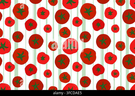 Tomatoes Seamless Pattern. Flat organic red tomatoes pattern. Healthy food design for recipe, fabrics, textile packaging, cooking designs. Stock Vector