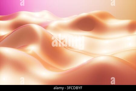 Abstract orange waves, smooth curves, gradient background. Minimalist design. Soft light, flowing forms. 3d rendering. 3d illustration. Stock Photo