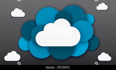 Abstrakte Darstellung einer großen Cloud vor einem Hintergrund aus blauen Kreisen Symbolbild zum Thema Cloud-Technologie und Datenspeicherung *** Abstract depiction of a large cloud against a background of blue circles stock image related to cloud technology and data storage Stock Photo