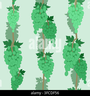 Pattern with green grapes. Background with vines on a green background. Seamless vector pattern. Vector illustration Stock Vector