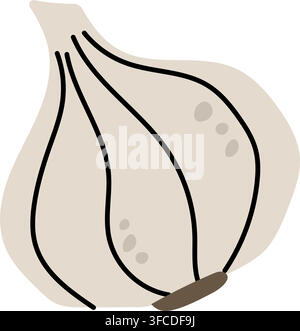 Cute flat vector illustration of a whole garlic bulb isolated on transparent background for kitchen design and recipe books Stock Vector
