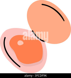 Cute flat illustration of an open pink vongole clam shell with orange meat isolated on white background Stock Vector