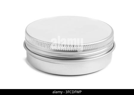 Blank round aluminum jar isolated on white background Stock Photo