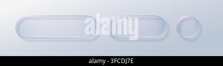 Transparent glass button with glossy frame and liquid effect for modern UI design. Digital tech interface element with frosted texture and subtle glow Stock Vector