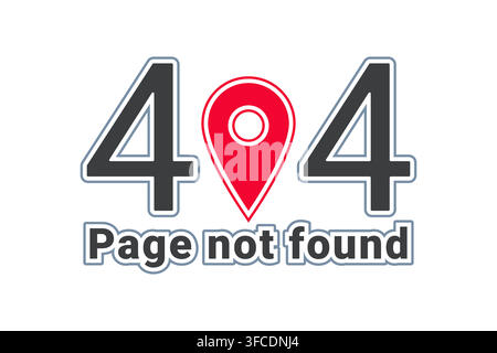 Image for page 404 with red pin icon and text Page not found. Isolated illustration. Vector illustration Stock Vector