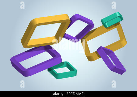 Abstract background with geometric three-dimensional shapes. 3D squares in chaotic motion. Vector illustration Stock Vector