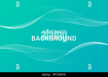 Abstract gradient background with thin waves. Green and blue. Vector illustration Stock Vector