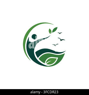 Eco Friendly Human Figure Flying Birds Nature Green Freedom Growth Logo Stock Vector