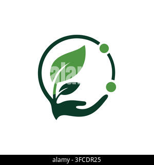 Eco Friendly Caring Hand Plant Sprout Growth Green Tech Logo Stock Vector