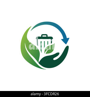 Eco Friendly Hand Recycling Trash Bin Circular Green Waste Logo Stock Vector