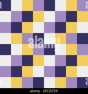 Abstract square pattern with yellow and purple colors. Geometric seamless print. Plaid. Mosaic. Background in Cold shades. In a row and column. Color Stock Vector