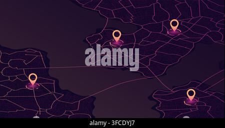 Navigation pin. Abstract lines geometric shapes, cartographic texture. Isometric abstract map background. Transportation and roads. Digital art Stock Vector