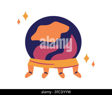 Crystal ball. Magic glass ball with stars. Prediction, fortune telling. See future. Doodle. Esoteric divination. Halloween element. Color image - red, Stock Vector