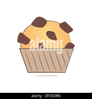 Muffin with chocolate chips. American Cupcake with chocolate pieces in a paper mold. Dessert, pastries. Pastry. Sweet food. Isolated object. Color ima Stock Vector