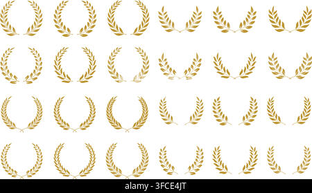 Golden Laurel Wreath Vector Set Collection for Anniversary Award Badge and Crest Tagline Stock Vector