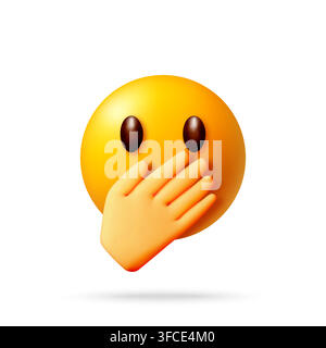3d emoji covering mouth with hand. Stock Vector