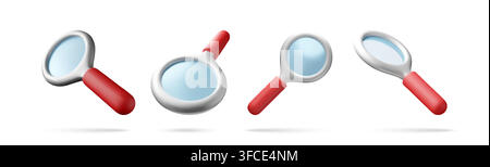 Magnifying glass icon set in 3d style Stock Vector