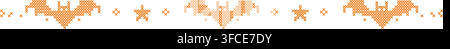 Cross stitch halloween frame border. Spooky embroidery folk art pattern element. Digital ribbon design with bat and star motifs for graphic ornaments. Stock Vector