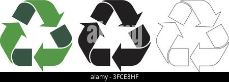 Recycling Arrows Icon Set, Green Black and Outline Recycle Symbols for Eco Friendly Design Stock Vector