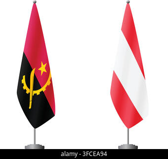 Angola and Austria flags on flagpoles for official ceremonies and meetings, transparent background vector Stock Vector