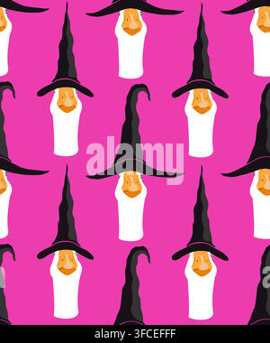 Goose in witch hats seamless pattern. Halloween character background, vector illustration Stock Vector