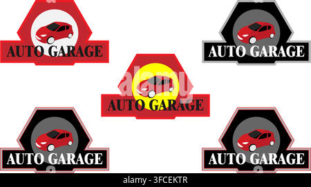 Auto Garage Car Logo Template Collection. Collection of automotive garage logo templates featuring a modern car icon, hexagonal badge, bold typography Stock Vector