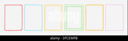 Set simple hand drawn kid line photo frame with ribbon. Cute vector border decoration illustration. Wedding romantic ornament invitation.  Stock Vector