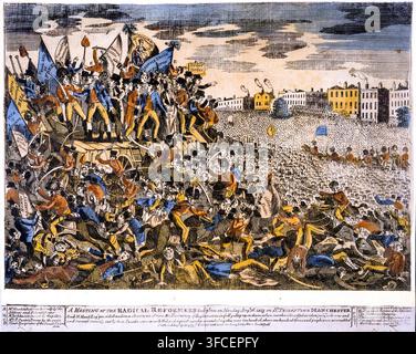 The Peterloo Massacre at Manchester, England, 16th August 1819, political cartoon, 1819 Stock Photo