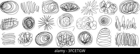 Pen doodles and scribbles form chaotic handwritten textures vector illustration set. Stock Vector