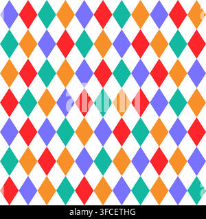 Vintage diamond pattern with festive circus motifs creates elegant holiday backdrop seamless vector pattern. Stock Vector