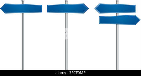 Blank Blue Directional Road Signs with Gradient Metallic Poles Stock Vector