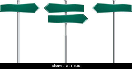 Blank Green Directional Road Signs with Gradient Metallic Poles Stock Vector