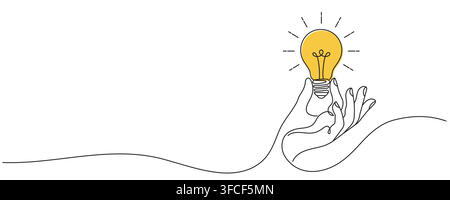 Hand Holding Light Bulb One Line Art. Editable Stroke. Stock Vector