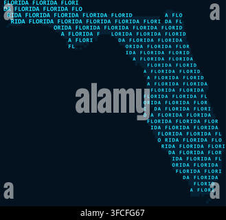 abstract florida word map typographic terrain world map showing binary code and text characters filling continental shapes for print decor poster Stock Vector