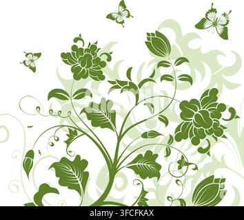 Flower frame with butterfly, element for design, vector illustration Stock Vector