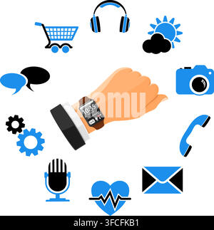 Smart Watch with set Applications and Icons. Can be used for web, infographics, presentations, advertising. Isolated Vector illustration Stock Vector